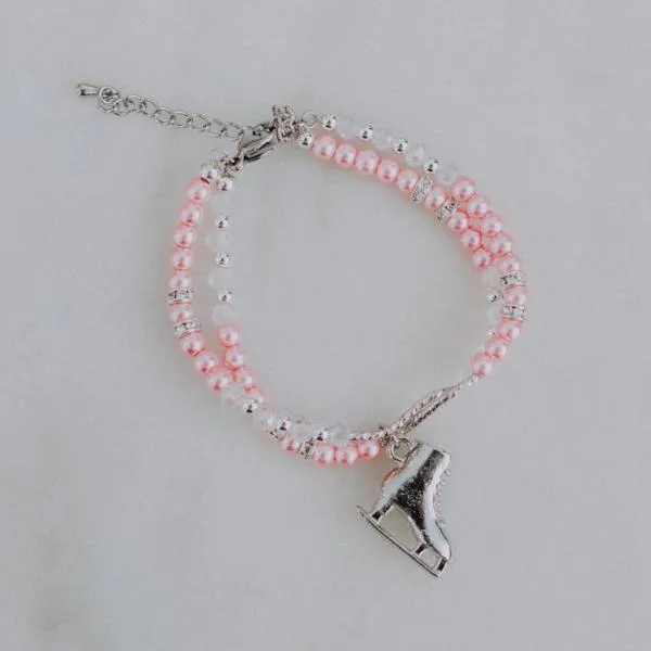 Figure Skating Layered Bracelet with Charms with Crystals Silver Tone