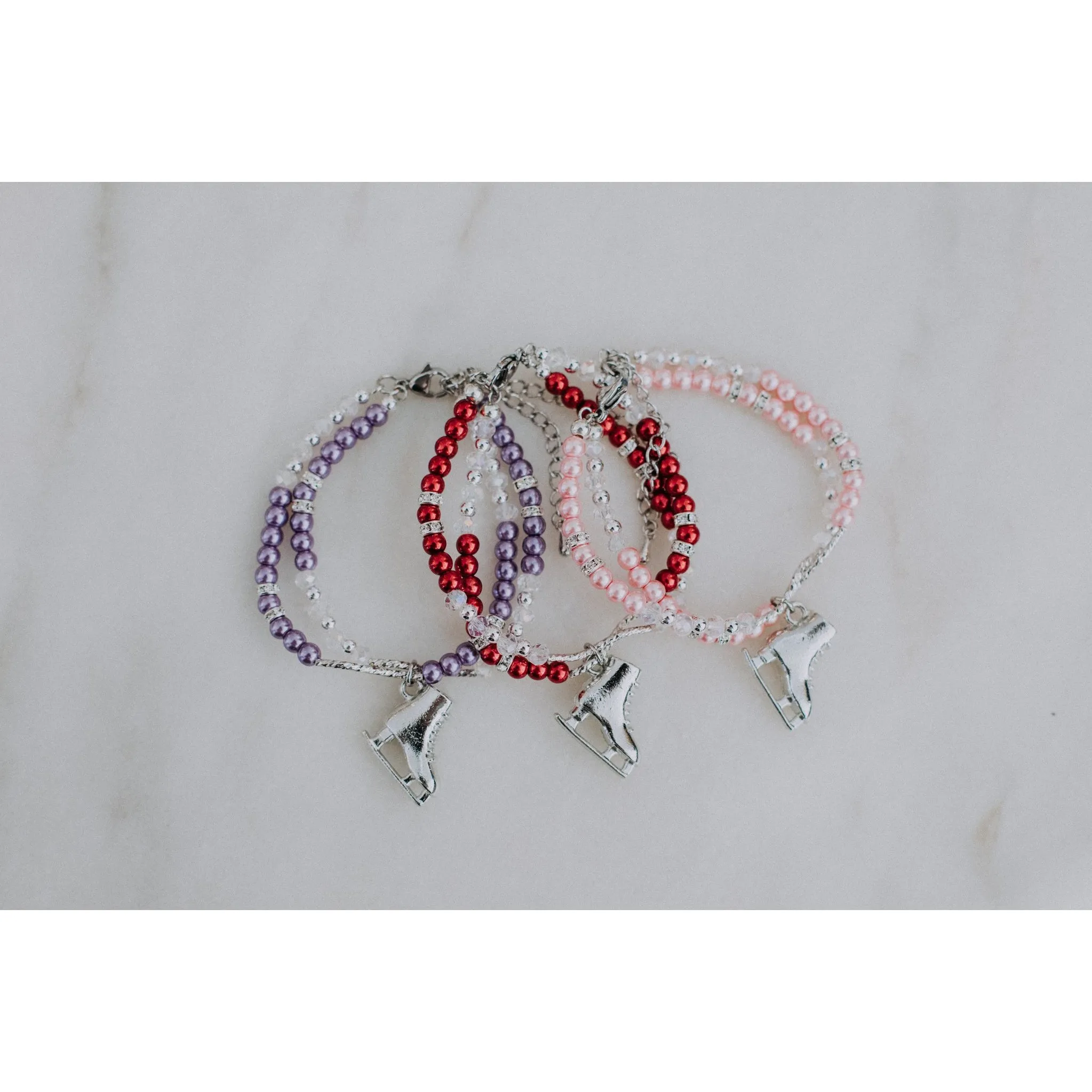 Figure Skating Layered Bracelet with Charms with Crystals Silver Tone