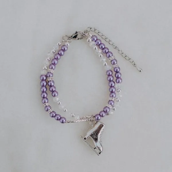 Figure Skating Layered Bracelet with Charms with Crystals Silver Tone