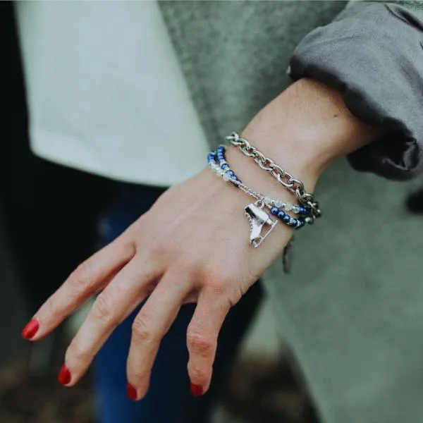 Figure Skating Layered Bracelet with Charms with Crystals Silver Tone