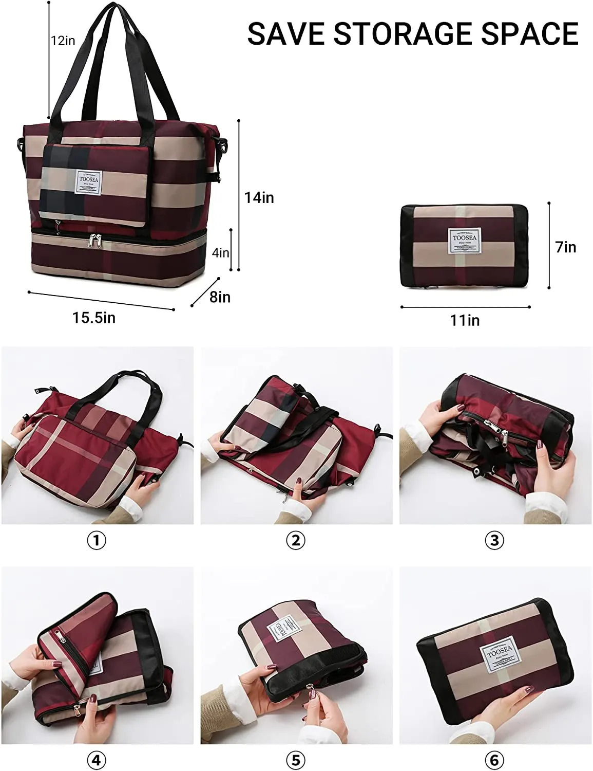 ITEM# 0113   New Foldable Dry/Wet Separation Travel Duffle Bag for Women Carry On with Shoe Compartment Luggage Sleeve, Large Capacity Folding Travel Tote Gym Bag, Weekender Overnight Bag (Watch Video)