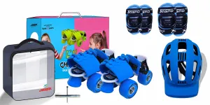jaspo Unisex L'Il Champs Baby Kids Quad Adjustable Junior Outdoor Wheel Roller Skates Combo(Suitable For Age Group Upto 5Yrs) (Sky Blue)
