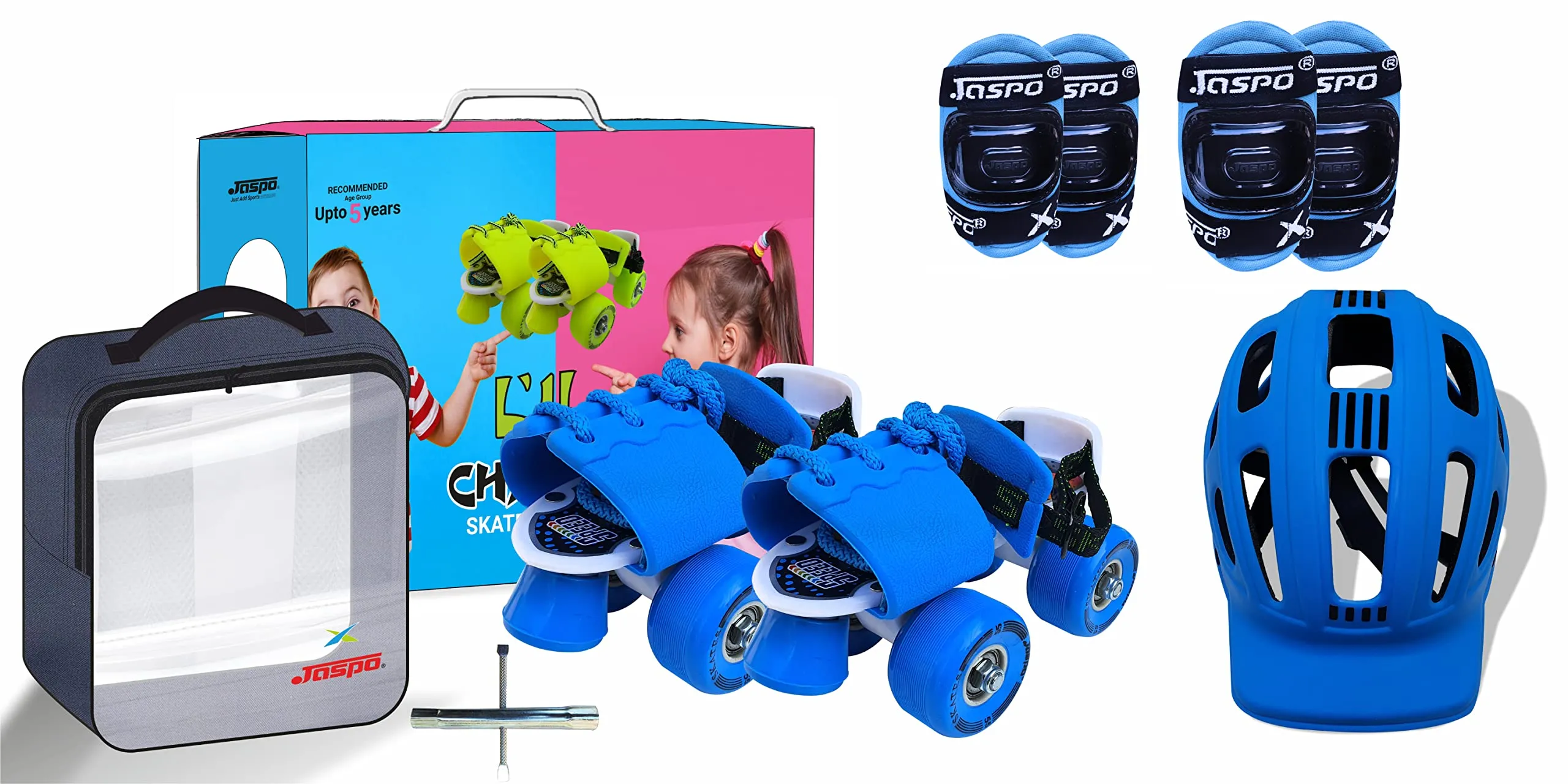 jaspo Unisex L'Il Champs Baby Kids Quad Adjustable Junior Outdoor Wheel Roller Skates Combo(Suitable For Age Group Upto 5Yrs) (Sky Blue)
