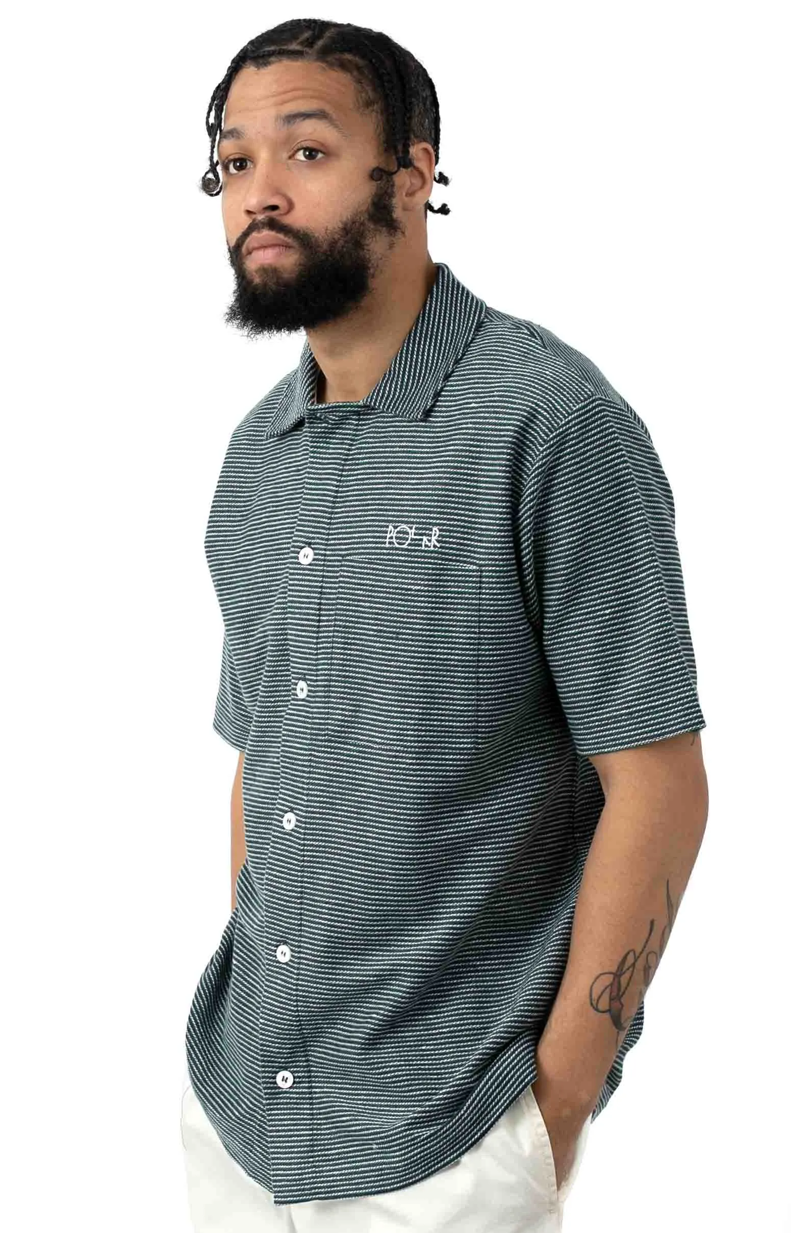 Patterned Stripe Button-Up Shirt