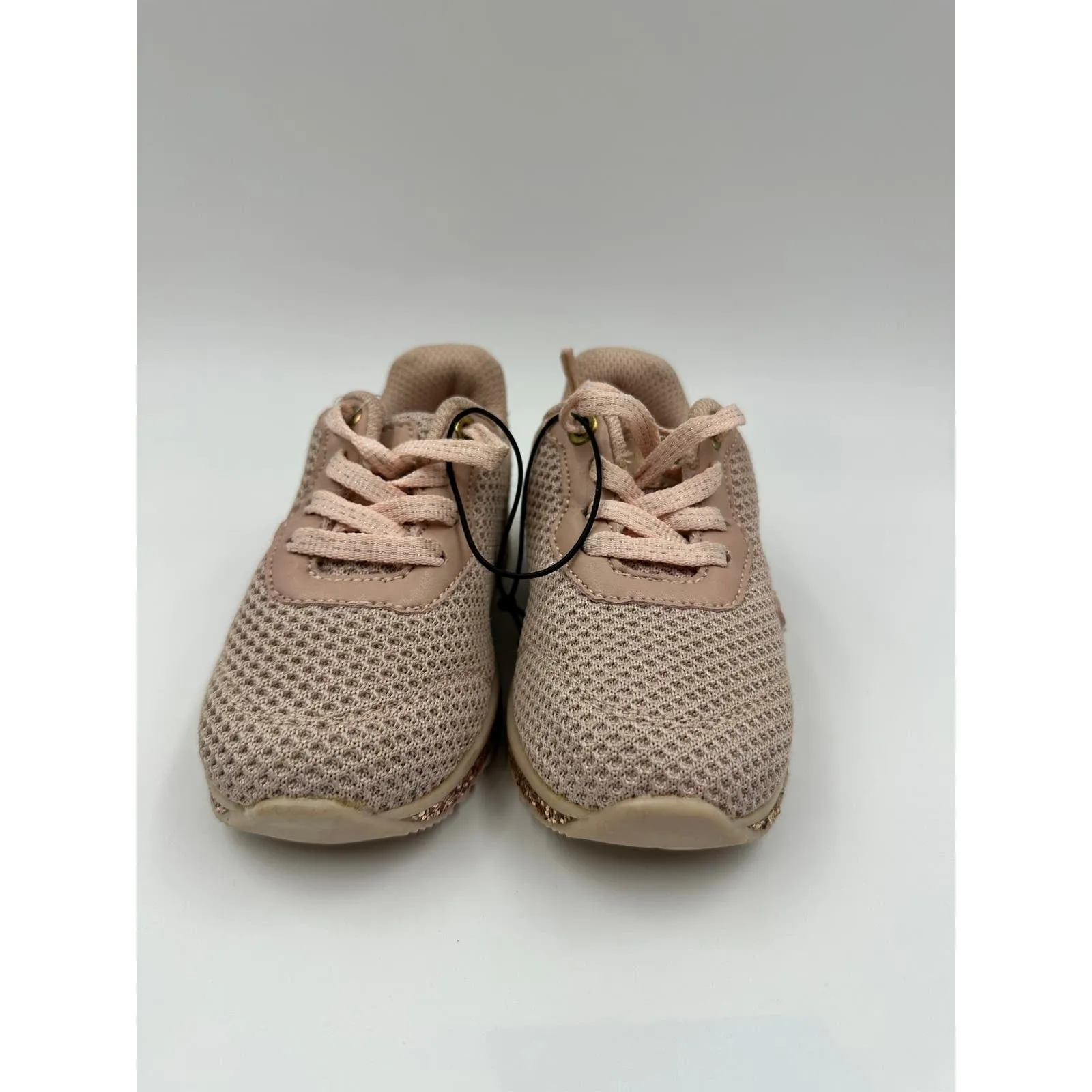 Small Kid Size 8, Pink Fashion Sneakers with Rose Gold Reflective Trim & Cat Patch