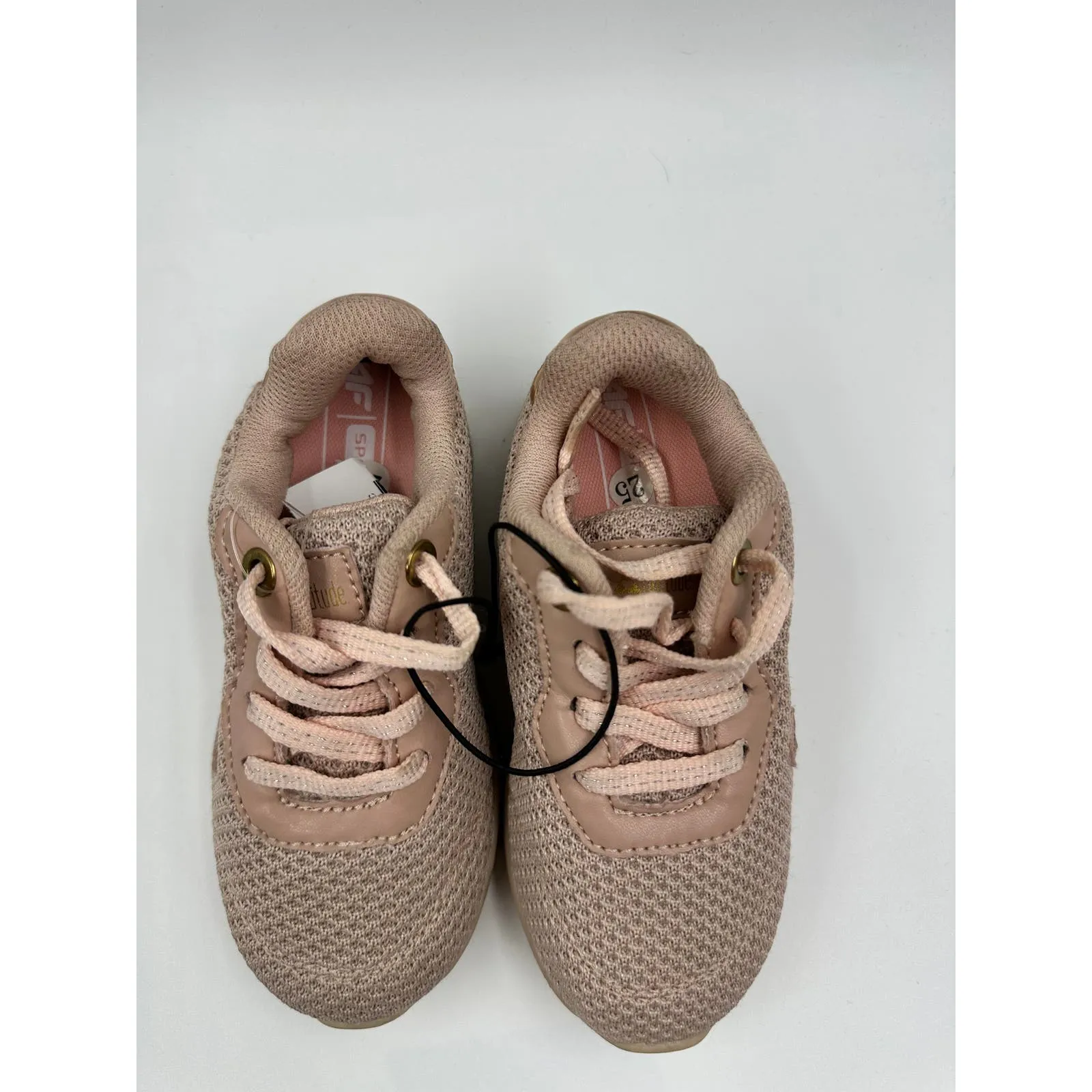 Small Kid Size 8, Pink Fashion Sneakers with Rose Gold Reflective Trim & Cat Patch